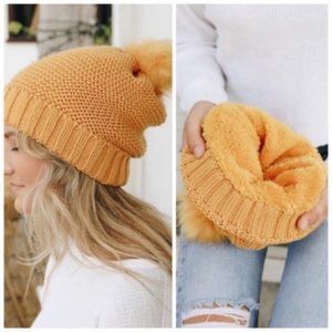 ✨ MUSTARD FAUX FUR LINED BEANIE ✨